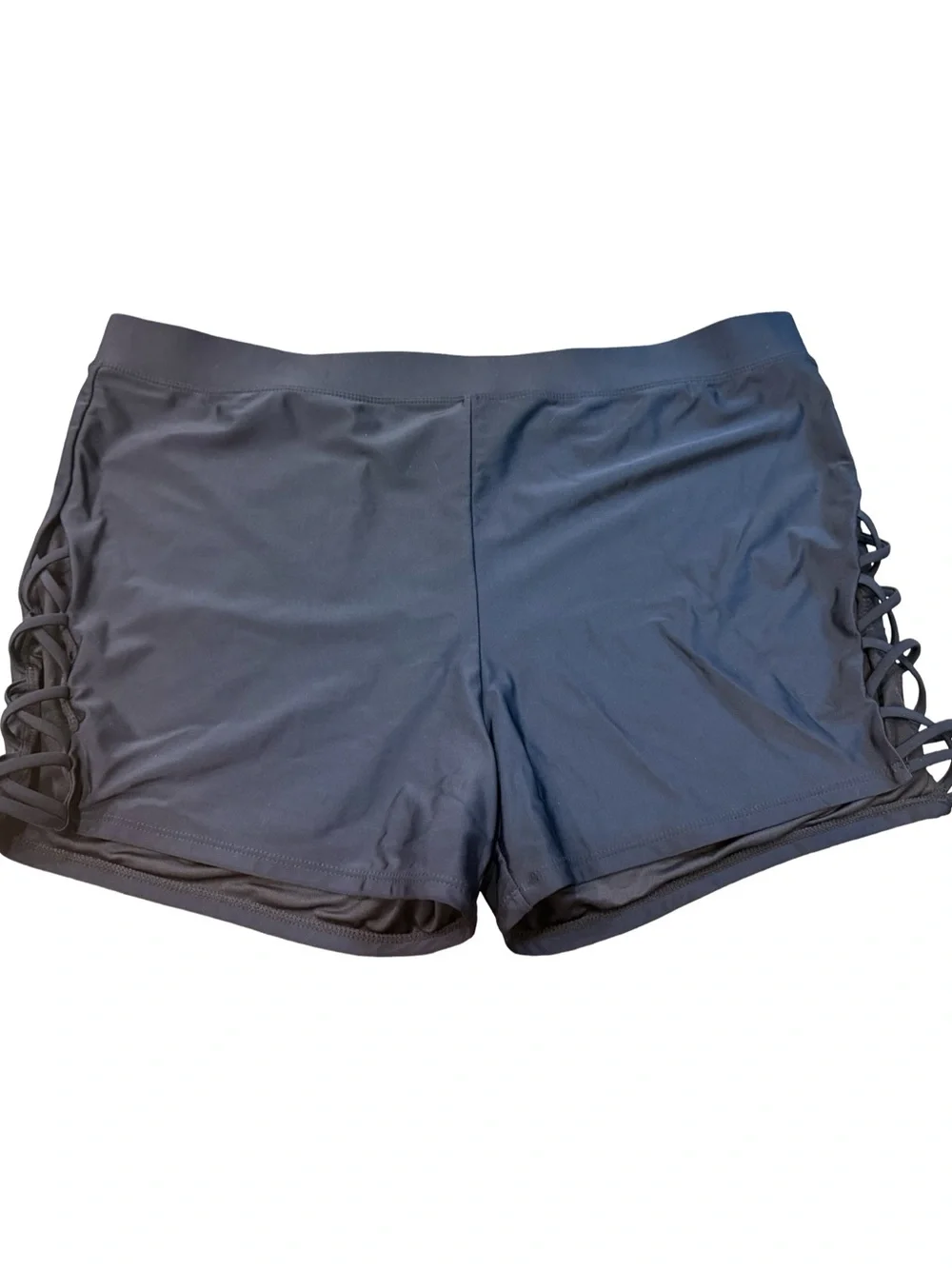 Plus Size 24W Black Swim Shorts Lace Up Side Boyshort Bikini Bottoms